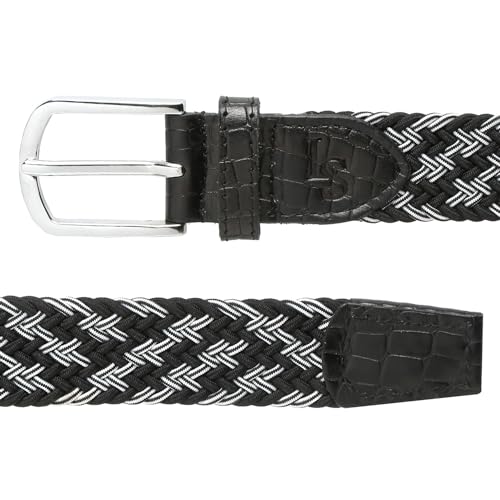 Image of LOUIS STITCH Men's Braided Elastic Stretch Belt with Leather Tipped End Stretchable Canvas Waist Band for Men Women Boys Girls Unisex (Width 3 cm) (BE-EL)