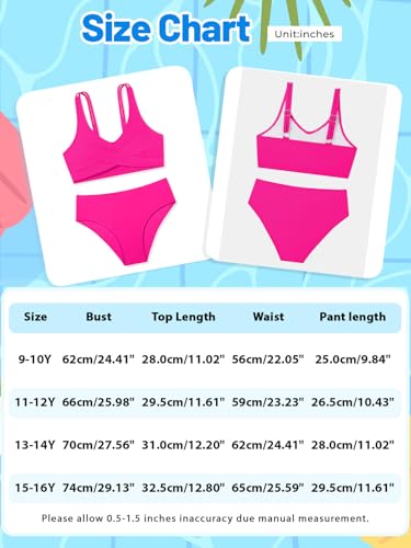 Image of Girls Swimsuit 2 Piece Bikini Set Swimwear Solid Color Bathing Suit 9-16T | Tropical Floral, Criss Cross, for Teen & Preteen
