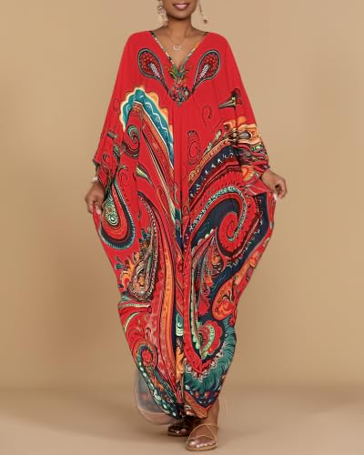 Image of Bsubseach Moo Moos for Women Batwing Sleeve Kaftan Dresses with Pockets