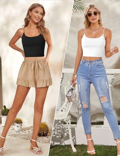 Image of Buauty 2 & 4 Packs Crop Tank Top for Women, Basic Solid Cropped Double Layer Spaghetti Strap Short Sleeveless Camisole