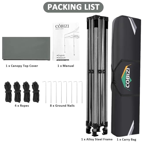 Image of COBIZI 10x20 Pop Up Canopy Tent,Heavy Duty Canopy(Gray White No Sidewall)