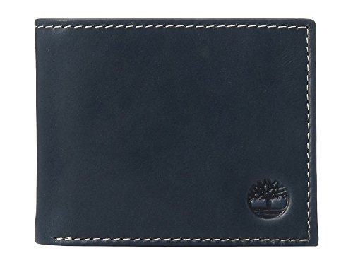Timberland Carteira masculina de couro com bolso dobrável anexado, Azul-marinho (nublado), tamanho nico