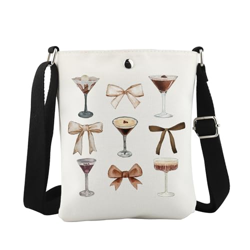 WCGXKO Coquette Bow Martini Crossbody Bag Espresso Martini Lovers Gift Martini Bechelorette Party Gift Ribbon Martini Gift (Bow Martini Cro)