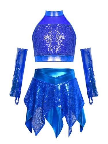 Robe danse jazz fille bleue à strass pour briller sur scène | Tenue gala ado 15-16 ans