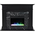 Cambridge Sofia 53-in. Freestanding Fireplace Mantel in Black with Black Marble Inlay and Crystal Rock Display, Electric Heater Insert with Color Changing Flames for Living Room, Bedroom