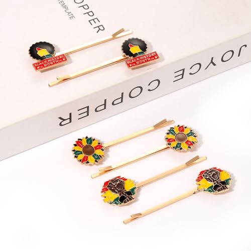 6 pares de pinzas para el cabello Juneteenth para mujeres con diseños Afroamericanos en esmalte negro miniatura 3