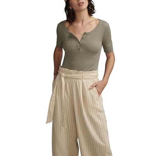 T-Shirt Henley côtelé femme Lucky Brand - Col tunisien et maille stretch douce