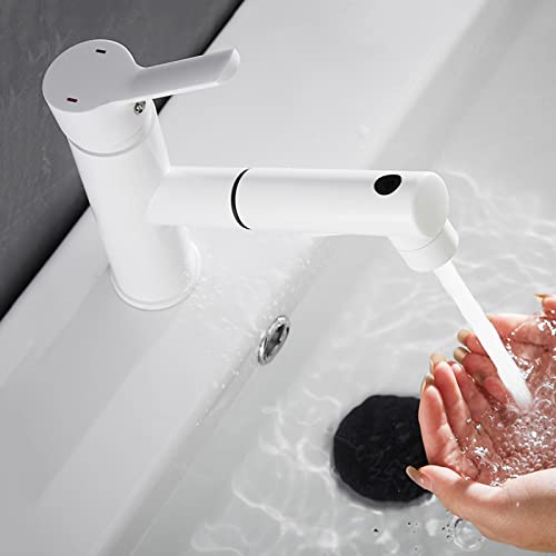 Grifo de lavabo extraíble en latón macizo blanco con mezclador monomando premium 7