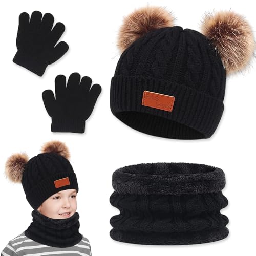 yotutun Kinder Wintermütze Schal Handschuhe Set, 3 in 1 Thermal K...
