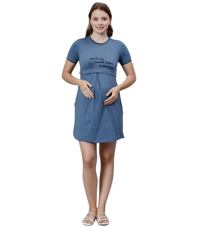 true shape Feeding Kurtis for Women Cotton | Knitted Hosiery Zipless Maternity Nighty Kurta with Breastfeeding Access & Side Pockets for Pre & Post Pregnancy-picture-58