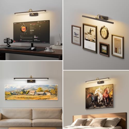 Image of Tassuowell LED Picture Lights for Wall Rechargeable, Battery Operated Art Light for Paintings (Wood Grain, 23.6inch)