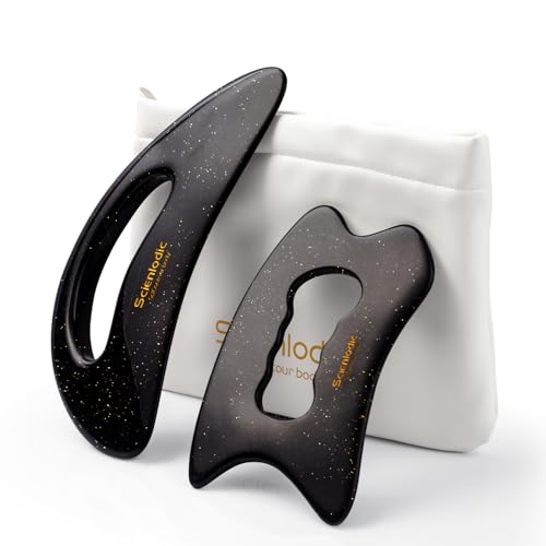 Image of Scienlodic 2 Pcs Large Body Gua Sha Massage Tools (Black Gold, Resin) - Muscle Scraper for Back, Neck, Waist & Legs, Muscle Relaxation, Soothe Tension