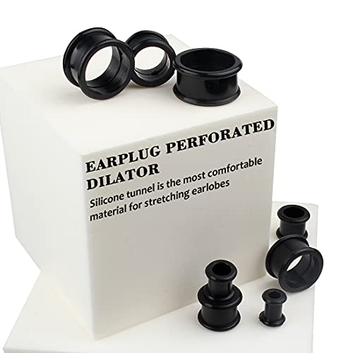 LEEQ 16 Stück Silikon Edelstahl Fleisch Tunnels Ohrdehner Plug Körper Piercing Expander, Schwarz