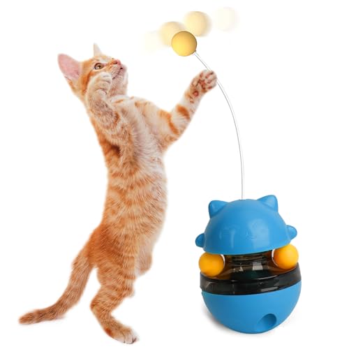 Amyzavls Interaktives Katzen Spielzeug Selbstbeschäftigung, Katze Bälle 3 in 1 Automatisch Intelligenzspielzeug Katzenspielzeug mit Spielzeug Futterautomat