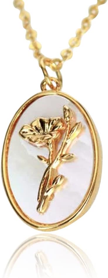 Susabella Birth Flower Necklace, Gold with Pearl Birth Month Flower Pendant, Mom Gift, Layering Necklace, Push Present