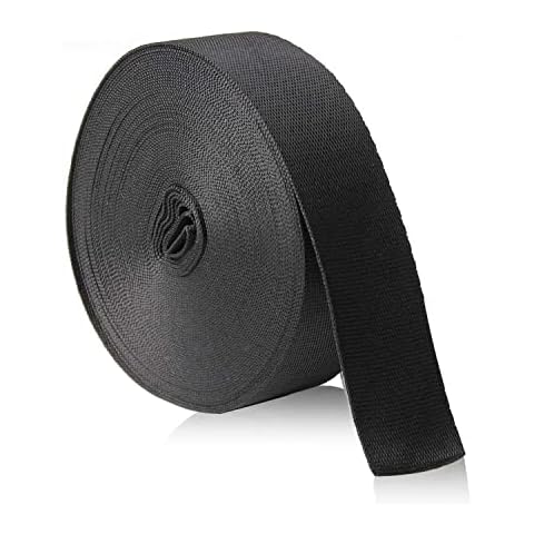 JIAKAI 1 Inch Wide 10 Yards Nylon Heavy Duty Webbing Strap，Polypropylene Heavy Straps for Bags, Hammocks, Outdoor Climbing and DIY Making Luggage Strap, Pet Collar, Backpack Repairing（Black） Cover