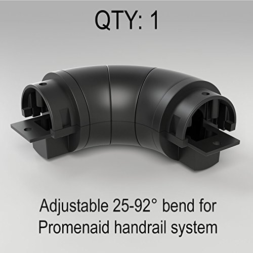 Promenaid 25° - 90° Universal Corner Bend - Satin Black - Adjustable Bend Component - Solid Die-Cast Zinc - Indoors/Outdoors - Fast & Easy Installation - Exclusively for Promenaid Handrail System