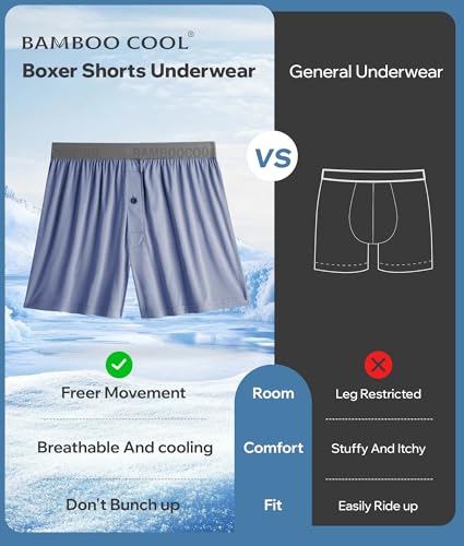 BAMBOO COOL Men's Boxer Shorts 3 Pack,Ice Silk Cooling Underwear with Button Fly,Soft Breathable Loose Fit Boxers2