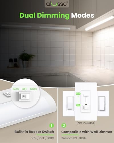 Image of ALUSSO 18 Inch LED Under Cabinet Lighting Hardwired 120V, 5CCT Color Selectable 2700K-5000K Dimmable 10W 800LM High Brightness, CRI 90+ Strip Linkable Under Counter Lights for Kitchen Sink, 2 Pack
