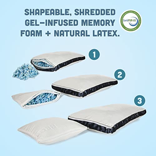Bedboss-Select Pillow | Shredded Gel Infused | Memory Foam Pillow | Washable Cover | Natural Latex Pillow | Customizable Travel Pillow Included | Jacquard Cover | Soft | Queen Size #TOP2
