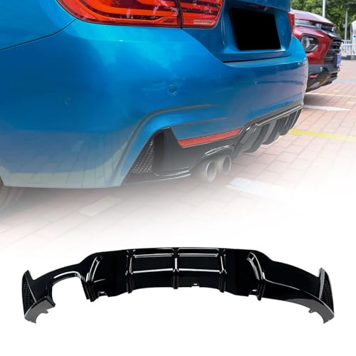 FINMOKAL リアディフューザー バンパー リップ ロア スポイラー ブラック BMW 4 シリーズ F32 F33 F36 2014-2020 M Sport、シングルエキゾースト2アウトレット