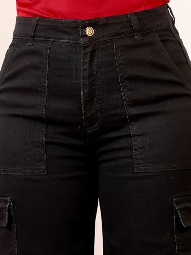 Image of Miss Chase A+ Women's Wide-Leg High-Rise Regular-Length Stretchable Cargo Denim Jeans