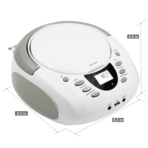Image of LONPOO CD Players Portable Boombox with FM Radio /USB /Bluetooth /AUX Input and Earphone Jack Output, Stereo Sound Speaker & Audio Player,White