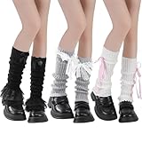 Jspupifip Kawaii Leg Warmers for Girls 3 Pairs, Y2K Lolita Ballet Leg Warmer Ribbed Knit Bow Cute Knee High...
