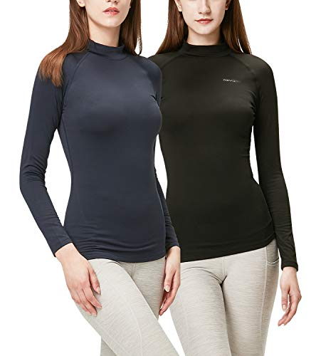 DEVOPS Women's 2 Pack Thermal Turtle Long Sleeve Shirts Compression Baselayer Tops (Large, Black/Navy)