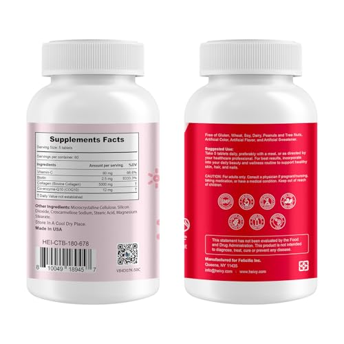 Image of Heivy Natural Collagen 5000 mg with Vitamin C, Biotin and CoQ10,Hydrolyzed Collagen Peptides Supportment for Women & Men, Multi Collagen Pill for Hair, Skin, Nails, Joint, Grass Fed, 300 Tablets