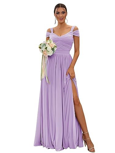 Image of SOLODISH Off The Shoulder Bridesmaid Dresses Long Chiffon Formal Evening Dresses for Women