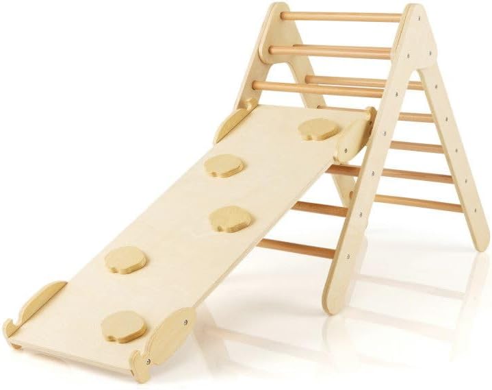 3-in-1 Wooden Climbing Triangle Set Triangle Climber with Ramp