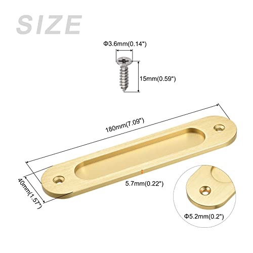 Metallixity Sliding Barn Door Finger Pull(180Mm/7.09") 2Pcs, Zinc Alloy Flush Pull Handle With Screws - For Pocket Door Sliding Door, Light Gold #TOP1