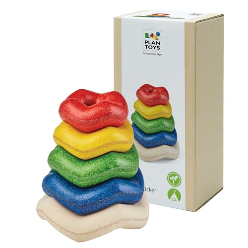 Image of PlanToys Wooden Wave Stacker | Montessori Stacking Toy for Imaginative Play, Fine Motor Skills and Coordination | Eco Friendly Baby Toy for Sensory and Problem Solving Development