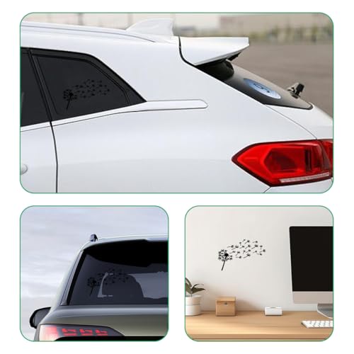 Image of Car Dandelion Flying Sticker, Waterproof Auto Dandelion Flying Flower Sticker with Music Notes, 7.9 inchx5.5 inch Die Cut Vinyl Dandelion Decal for Car Window Laptop, Car Accessories (Black)