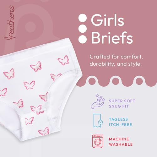 Feathers Girls Butterfly Print Snug Fit Tagless Briefs Underwear - 100% Cotton Super Soft Panties, Butterfly, Size 4