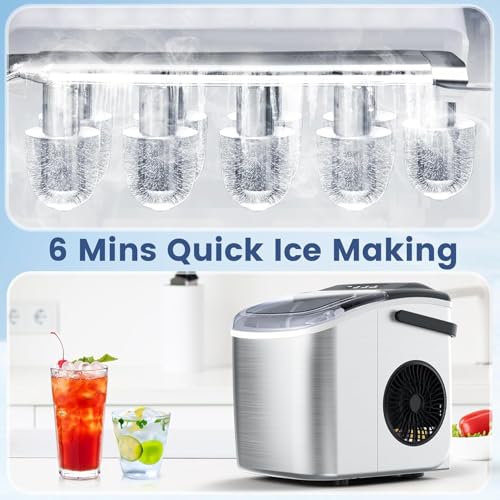 Image of Electactic 9 Cubes Ready in 6-8 Mins Countertop Ice Maker, 26.5Lbs per Day Stainless Steel Portable Ice Maker, Ice Maker Machine with Carry Handle, for Home /Kitchen /Camping /RV (Silver)