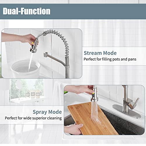 Casavilla Kitchen Faucet Soap Dispenser,Faucet For Kitchen Sink,Kitchen Sink Faucet With Deck Plate,Kitchen Faucet With Pull Down Sprayer And Dual Function Spray Head,Rv Sink Faucet,Nickel Brushed #TOP2