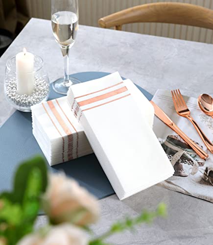 White And Rose Gold Napkins Disposable Decorative - 50 Pk - Linen Feel Paper Guest Towels Disposable Bathroom Fancy Wedding Napkins White Dinner Napkins Party Napkins #TOP5