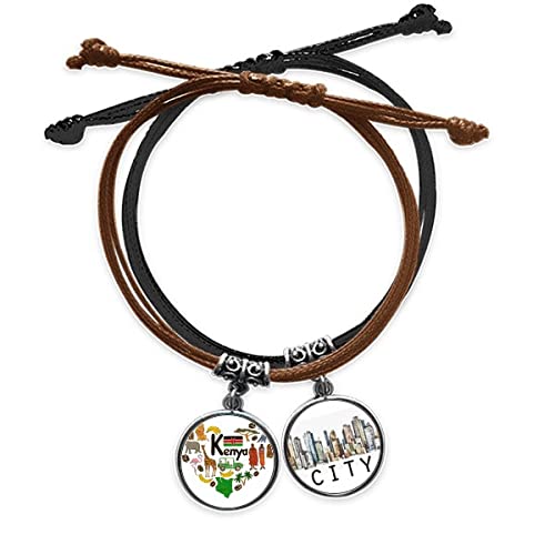Bracelet Kenya avec Coeur Drapeau National en Cuir tressé et Corde pour Homme et Femme