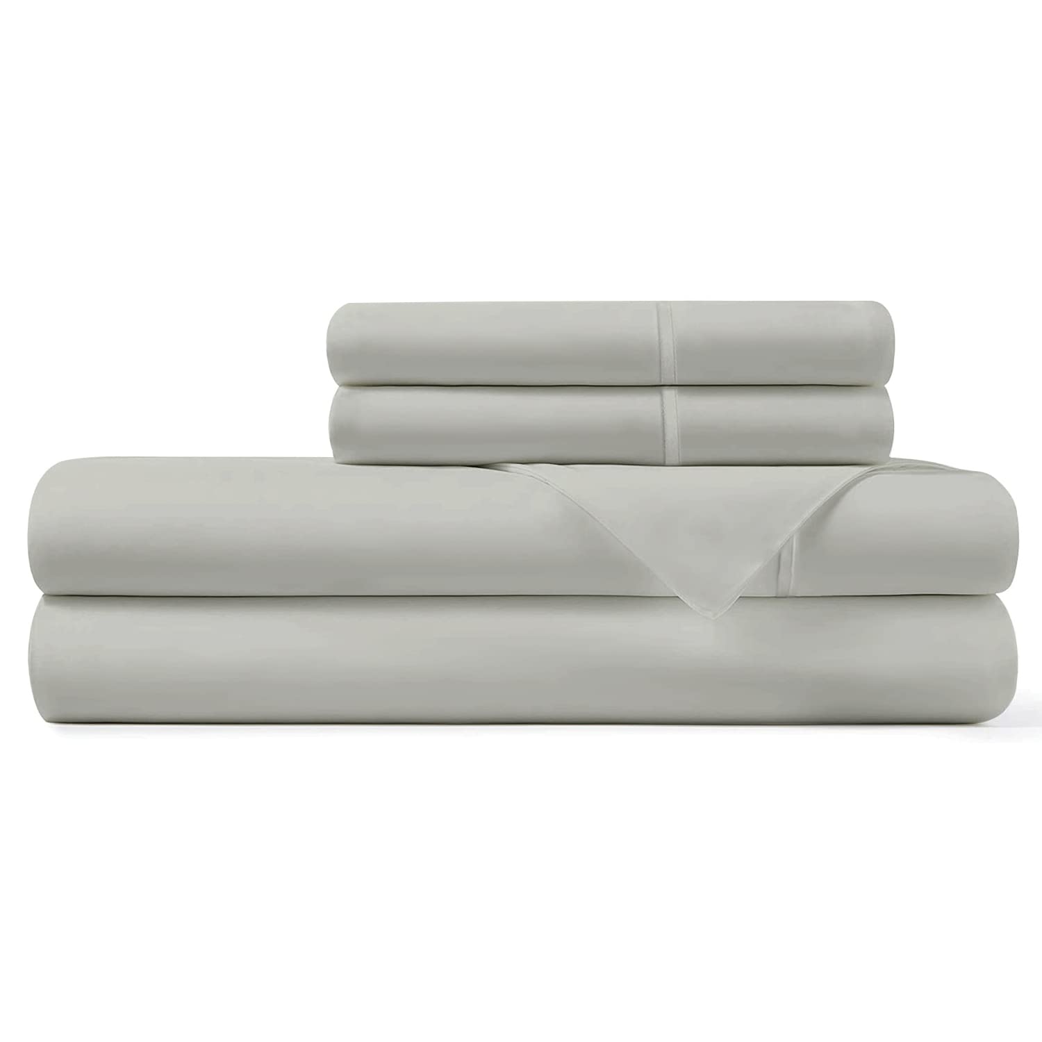Pizuna Cotton Percale King Size Sheet Set Silver, 100% Long Staple Combed Cotton Bedding Set 275x280 cm