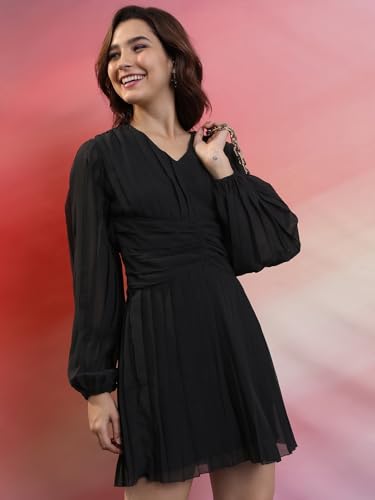 Image of Tokyo Talkies Women's Long Sleeves V-Neck Solid Dresses| Dresses Women| Dresses| Stylish| Casual