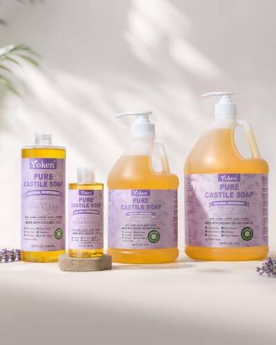 Image of Yoken Lavender Castile Soap Liquid (EWG Verified, 32 OZ) Made with Certified Organic Oils, Gentle Lavender Soap for Body Wash, Face, Hands, Dishes, Laundry & More, Vegan Natural Versatile Cleanser