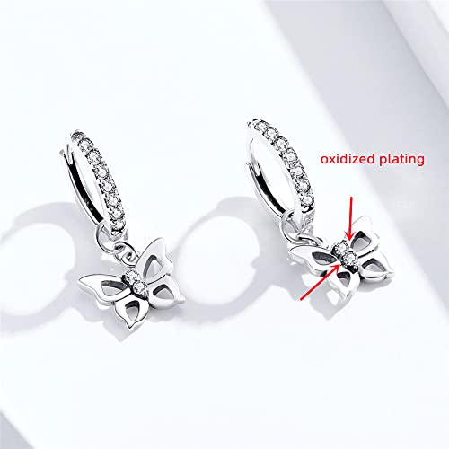 Cute Cz Butterfly Dangle Hoop Earrings For Women Teen Girls S925 Sterling Silver With Charms Huggie Hoops Crystal Drop Cartilage Filigree Jewelry Delicate Fashion Dainty Gift For Dauther #TOP3