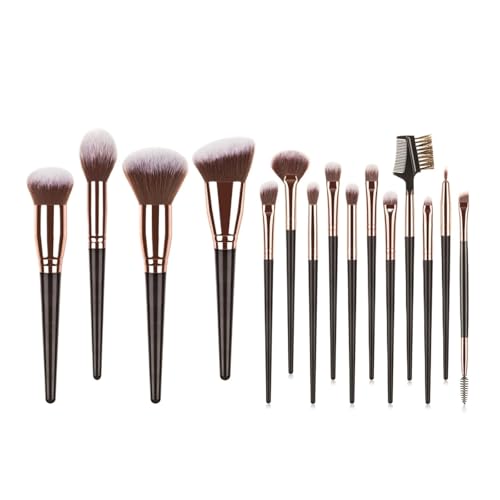 Compatible For 10/15pcs Black Makeup Brush Sets Fiber Hair Foundation Contour Eyeshadow Blending Beauty Tool(15pcs black)
