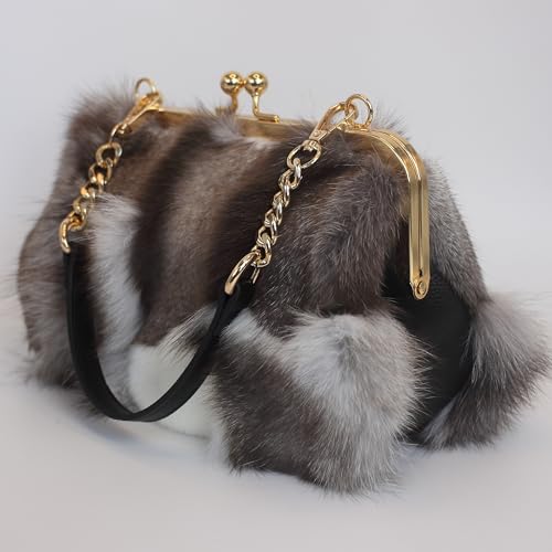 Image of Luxurious Fashion Natural Fox Fur with Hair Handbag for Women and Ladies