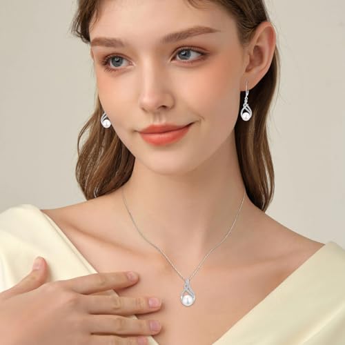 Pearl Necklaces for Women 925 Sterling Silver Infinity Pendant Necklace 10MM White Pearl Jewelry Gifts for Her2