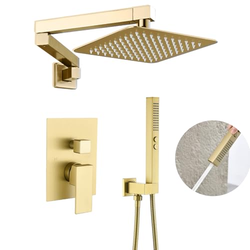 Brushed Gold Shower System with Rain Shower Heads with Handheld