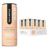 Pop & Bottle, Oat Milk Lattes - Cold Brew with Adaptogens, Maca, Ashwagandha, MCT Oil, Oat Milk, Organic, Dairy Free, Gluten Free, Great as Iced Coffee, Lightly Sweetened with Dates - Mocha, 8 Fl Oz (12 Pack)