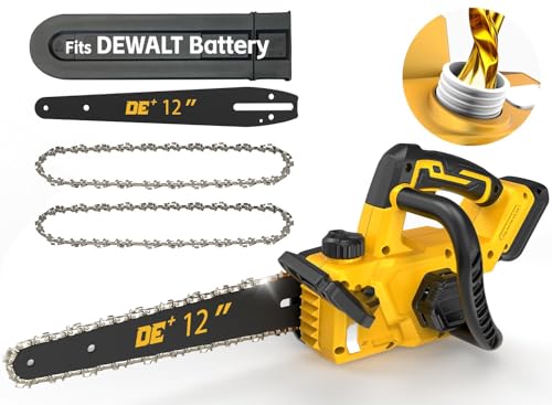12 Inch Brushless Electric Chainsaw Cordless for Dewalt Battery 20V Compact Chain Saw with 44.3 FT/S Powerful Cutting Auto Oiler & Low Kickback Battery Powered Chainsaw for Cutting Trees and Wood